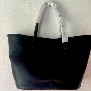J Crew black leather tote bag